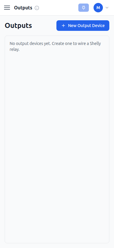 Outputs mobile screenshot