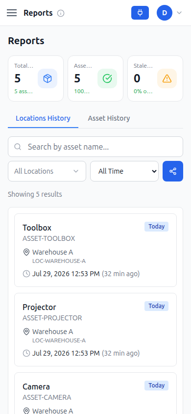 Reports mobile screenshot